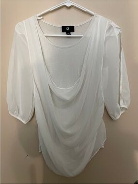 White Draped Tee w Chiffon Overlay Top